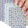 6 Sheets Cute Daisy Nail Stickers 3D Self Adhesive Embossed