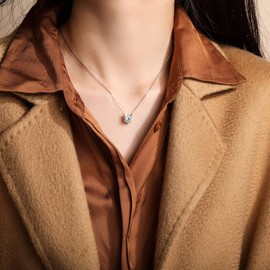 LIAN 14K Gold Plated Dainty Cubic Zirconia Necklace Solitaire 2 Carat CZ Diamond Pendant Necklaces Gold Necklaces for Women Silver