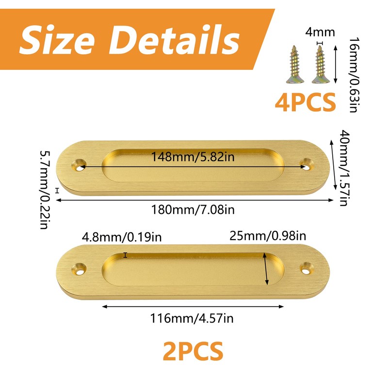 MOROBOR Oval Recessed Sliding Door Pulls, 2pcs Brushed Gold Flush