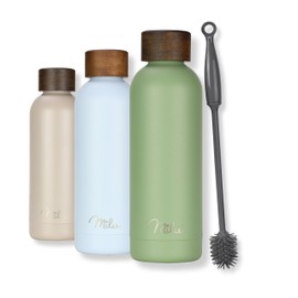 Milu Thermos Flask, 500 ml, 750 ml, 1 Litre, Insulated Stainless Steel, Leak-Proof Insulated Flask, Double-Walled, Suitable for Carbonated Drinks, Includes Cleaning Brush (Olive Green, 500 ml)