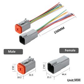 kuosbiu Deutsch DT 6 Pin Connector, 6 Way DT Automotive Waterproof Electrical Connector Male Female Plug Wiring Harness with 16AWG Cable Wire,for Car,Truck,Boats,LED Work Light（2 Pairs)