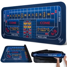 GAMBLUXE 70"X35" Double Dealer Craps Table Top Mat - Smooth, Durable Edge-Stitched 3mm Rubber, Non-Slip, Water-Resistant, Portable Zippered Carry Bag, Craps Game Mat for Party & Casino Night (Blue)