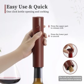 ELMWAY Electric Wine Opener, Battery Operated Corkscrew with Foil Cutter, Automatic Wine Bottle Opener, Cordless Wine Opener for Home Bar & Wine Lovers Gift, Red (4xAA Not Included)