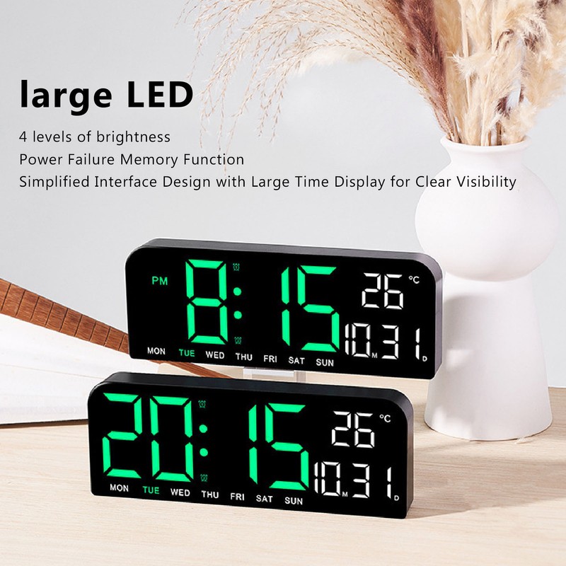 Digital Alarm Clock Large LED Display Desk Wall Clock with