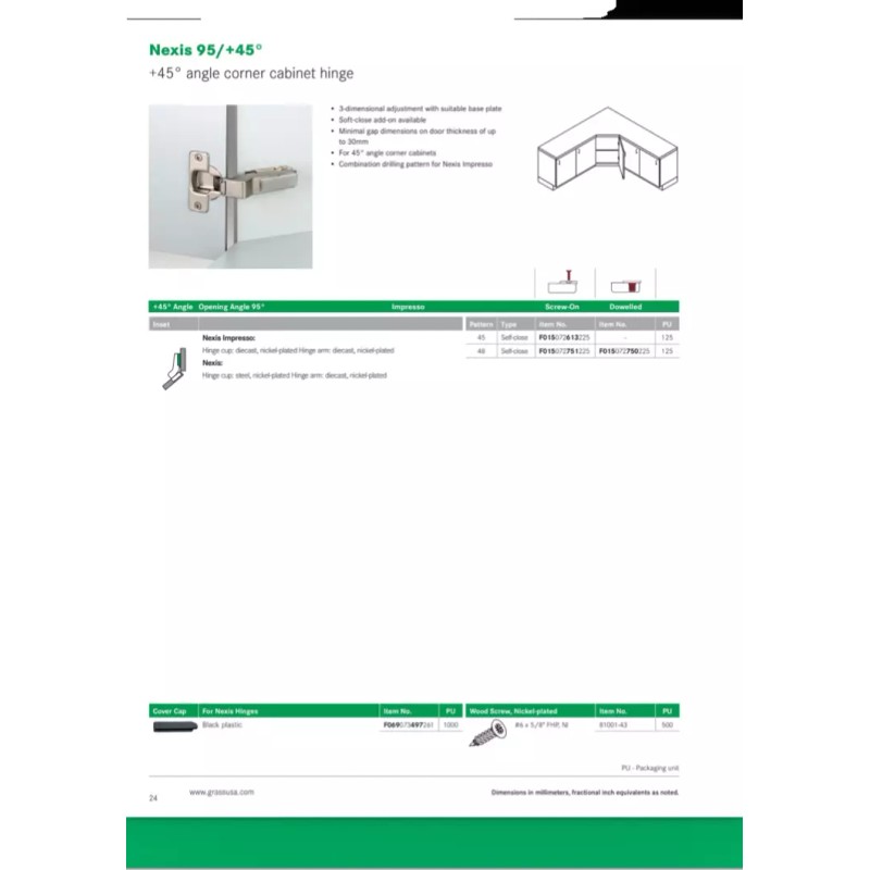 GRASS NEW! Grass Hinge Nexis 45 degree with mounting plates