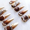 GLORS Luxury Long Stiletto Press-On Nails, Brown and Gold Stiletto
