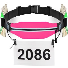 RJ-Sport Triathlon Belt with Pouch - Race Number Bib Holder with 6 Gel Loops, Ideal for Running, Cycling & Marathon (Hot Pink)