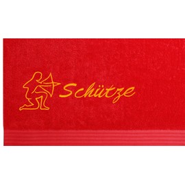 Lashuma Linz Terry Towel 70 x 140 cm, Embroidered with Sagittarius Zodiac Sign, Scarlet Red Cotton Towel