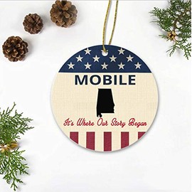 Mobile Alabama Ornaments 2023 - Mobile AL It's Where Our Story Began - Independence Day, Christmas Decor Gift for Family, Friend - America Ornaments 3" Plastic