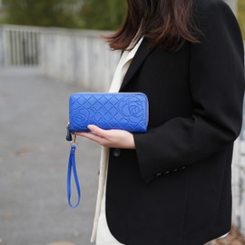 MKF Collection Wristlet Wallet for Women, Leather Quilted Flower Embossed Wristlet Strap with card slots Purse Black By Mia K