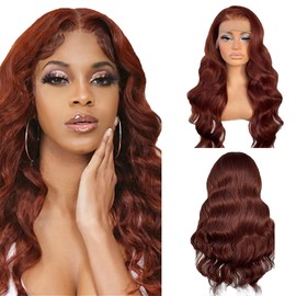 Hxxcoup Body Wave #33 Reddish Brown Human Hair Wig 13x6 Transparent Lace Front Wig 180% Density Pre Plucked Natural Hairline Real Baby Hair For Women 14 Inch