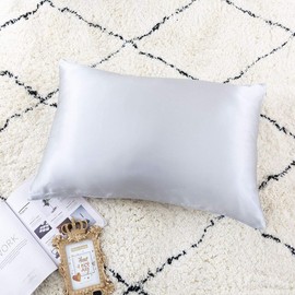 Ethlomoer Natural Pure Silk Pillowcase for Hair and Skin, Both Side Mulberry Silk, Hypoallergenic, 600 Thread Count, Luxury Smooth Pillowcase with Hidden Zipper, 50 x 75 cm 1pc, Light Grey