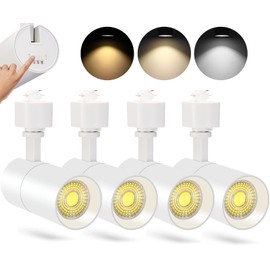 VANoopee 3-Color 10W H Track Lighting Heads Dimmable LED Track Light Heads Bright Rail Ceiling Spotlight Fixtures Accent Task, 3000K 4000K 5000K, Flicker Free CRI90+ 36° 1000lm, Matte White, Pack of 4