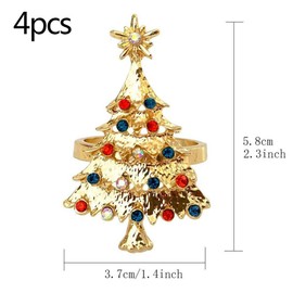 Pack of 4 Napkin Rings Gold Christmas Napkin Rings Christmas Tree Shape Metal Napkin Holder for Wedding Birthday Christmas Christening Table Decoration Napkin Rings Napkin Holders