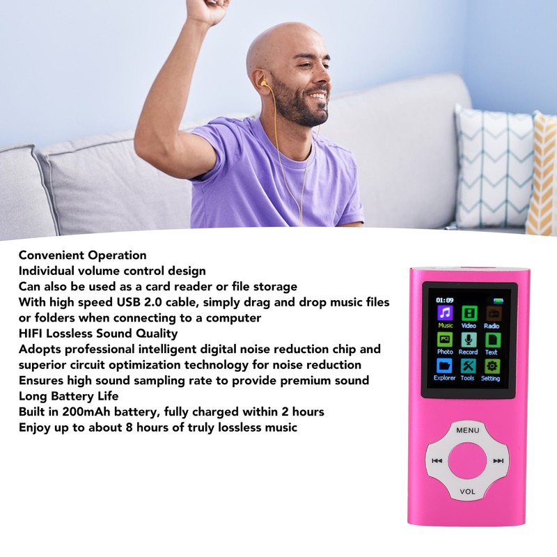 MP3 Player HiFi Lossless Rechargeable 1.8in TFT Screen Portable Music