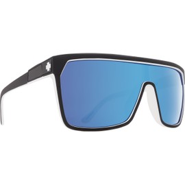 SPY Optic Flynn, Shield Sunglasses, Color and Contrast Enhancing Lenses, Whitewall - HD Plus Gray Green with Light Blue Spectra Mirror Lenses