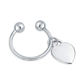 Heart Tag ID Keychain Ball Screw Tip Horseshoe Key Ring For Women Graduation .925 Sterling Silver Custom Engr