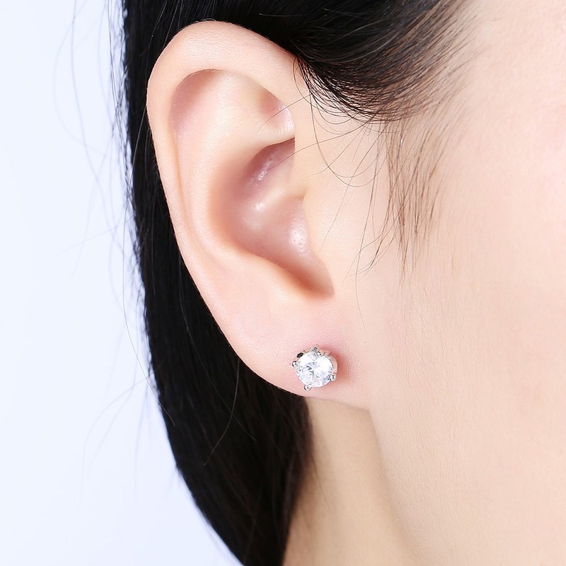 TTVOVO 925 Sterling Silver Stud Earrings, Round 4Prong Stud 6