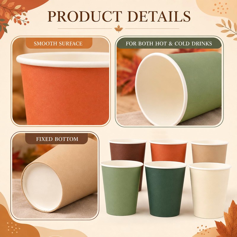 Fall Color Paper Cups 9 Oz Disposable Drinking Cups 60