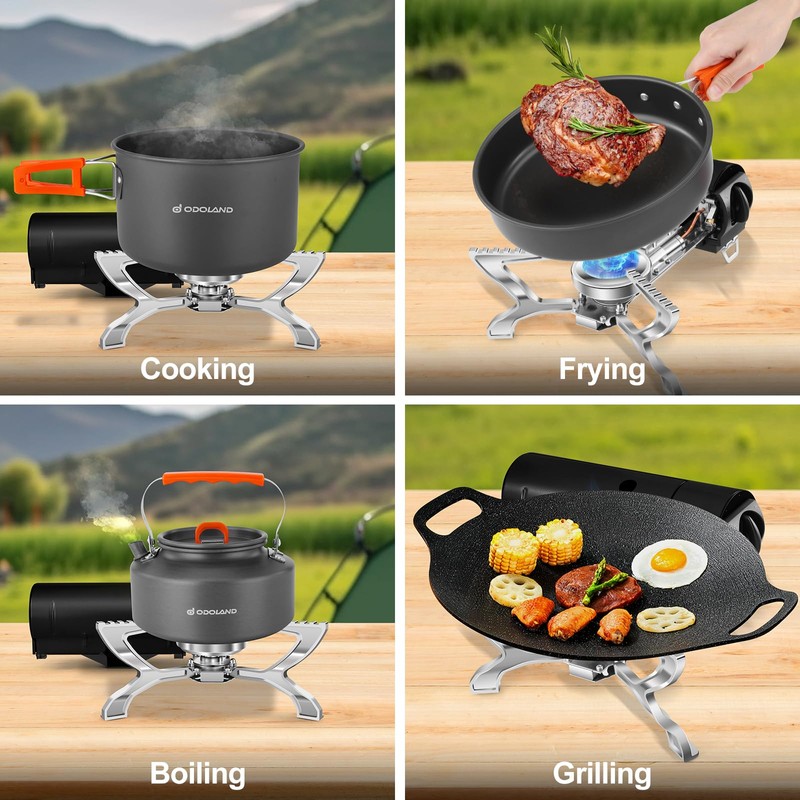 Odoland Portable Camping Stove Propane 1400W Gas Stove Collapsible Backpacking