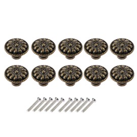 dophee 10Pcs Vintage Mini Cabinet Knobs, Single Hole Decorative Round Drawer Pulls Handles for Jewelry Box Wood Case Cupboard Dresser Closet Chest, 1.24"x0.83"