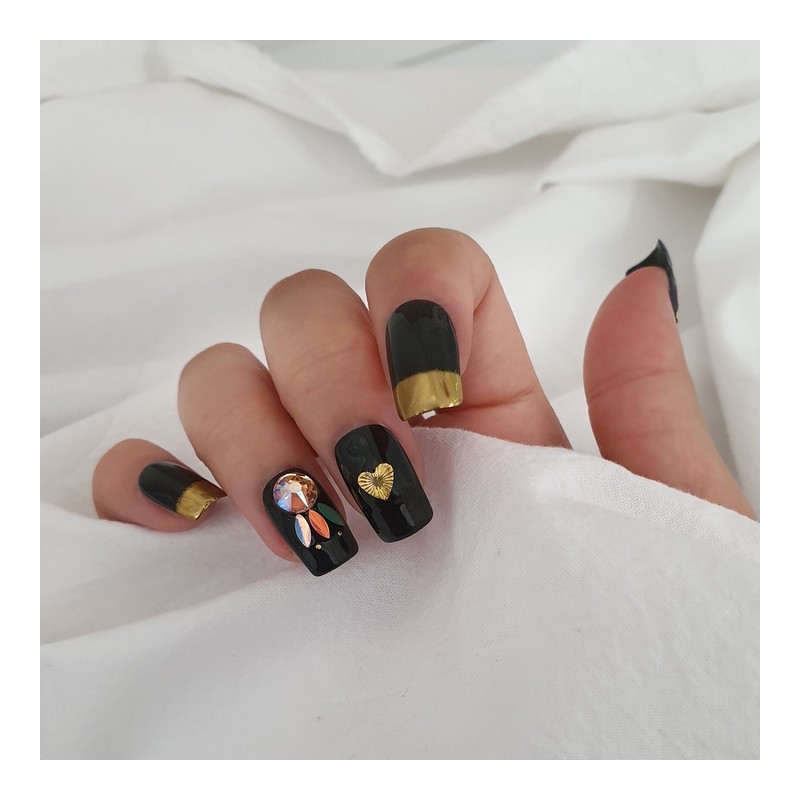Black Point Handmade Nail Tips - Long Point / 블랙