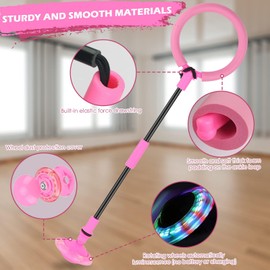 Ankle Skip Ball, Children's Flashing Jump Ring, Swing Wheel with Light Wheel, Glowing Jumping Ball, Jumping Ball Children, Foldable Flash Jumping Ball, Outdoor Bouncing Game (Pink)