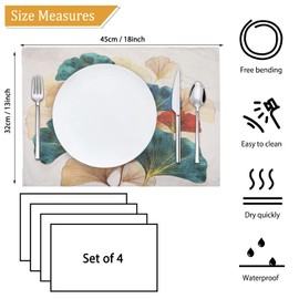 Table Mats Fabric Linen Dining Table Place Mats Washable Place Mats Blue Green Ginkgo Biloba Red Brown Pattern Dining Room Placemats Rectangular Placemats Indoor Outdoor Kitchen Decorations 45 x 32 cm