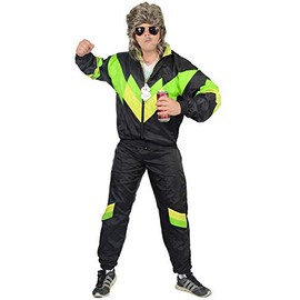 Foxxeo 80s Costume for Adults Premium 80s Tracksuit Assi – Men's Size S–XXXXL – Carnival Suit, Colour Black Green Yellow, Size: L: