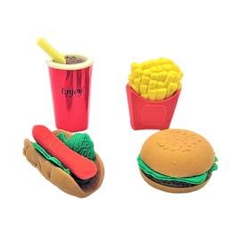 Colorful Fast Food Junk Food 3D Pull Apart Erasers (Set of 12) Mini Burgers, Fries, Hot Dogs, Drinks. Assorted.