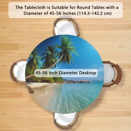 Round Fitted Tablecloth with Elastic Edge, Beach Palm Tree Elastic Table Cover Waterproof Wipeable Table Cloths for Round Tables Picnic, Patio, Fits Tables up to 45"-56" Diameter