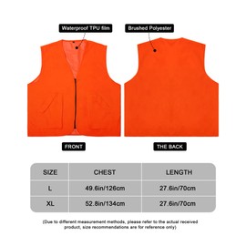 Roicaholy Men's Orange Hunting Vest, Waterproof and Ultra-quilt Fabric, with Pockets, Zip Up