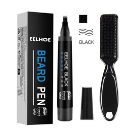 EELHOE Beard Pen Filler Kit for Men - Waterproof & Sweat-Proof Long-Lasting Oil Wax Base - Natural Finish for Beard Eyebrow & Scalp - Easy Application & No Smudging - Perfect for Daily Use:_black