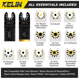 KELIN 118 PCS Multitool Blade Kits Cutting and Sandpaper Oscillating Tool Accessories Universal Oscillating Saw Blades 13 Types Blades Compatible with Dewalt Bosch Dremel Milwaukee