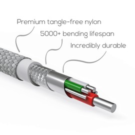 Crave Type C Cable, USB-A to USB-C Cable Premium Nylon Braided Cable, 3 Feet - Silver