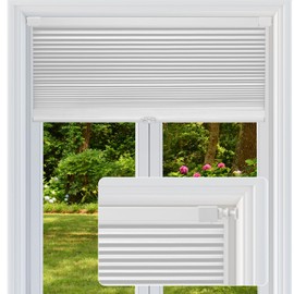 FabuBlinds Cordless Cellular Shades, No Drill No Tools Honeycomb Window Blinds, Blackout Light Blocking Cellular Shades for Window, Thermal Insulation Blinds, Easy to Install, White 45" W x 64" H