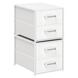 Homsorout Stackable Storage Drawers - 2 Tier Closet Drawers, Closet Organizer with Metal Handles, Night Stand with Collapsible Bins, Fabric Dresser for Bedroom, Dorm, Office, White, 2 Pack
