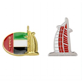 2 Dubai Architecture Pins, Dubai Tourism Souvenir Pins, Metal Drip Oil Alloy Badge