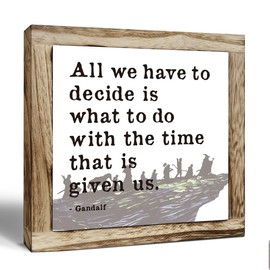 Rustic Wood Sign, Wooden Plaques Sign Table Decor, Farmhouse Home Decor, Office Decorate, Motivational Desk Decorate Signs 7.8×7.8×0.67inches, All We Have to Decide is What to Do With The Time Signs