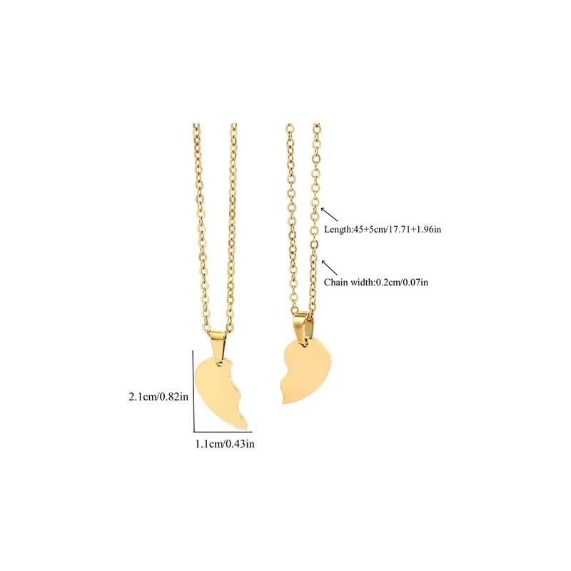 2 Collares De Pareja Corazón Partido Acero Inoxidable Amor
