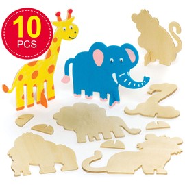 Baker Ross AR443 Dschungel-Tier-Set, Holz, 10 Stück, für Kinder zum Dekorieren und Ausstellen, Sortiert