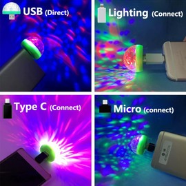 USB Mini Disco Light, Portable Disco Ball Lamp w/Phone Adapters, Multi Colors LED Car Atmosphere Light for Xmas Stocking Stuffers, Sound Activated Magic Strobe Ball Party Light (2 pcs)