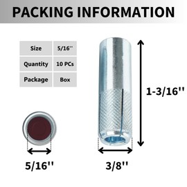 Drop-in Anchors, 10 PCs 5/16 Inch Zinc-Plated for Concrete, Secure Mounting, Industrial-Strength, Easy Installation - Perfect for Home, Construction, and Outdoor Applications