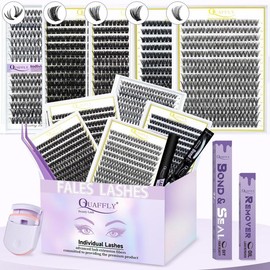 quaffly Mixed Length False Eyelashes with Bond and Seal & Remover & Tweezers & Eyelash Curler, 1 Box Natural Look Eyelash Extensions, Self Grafting Eyelash Clusters for Eyelash Enhancements, Eyelash Glue Extension, Christmas Gift - Specification: Eyelash