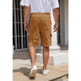 WICUSION Mens Twill Cargo Shorts Stretch Cotton Elastic Waist Multi-Pockets Short Brown