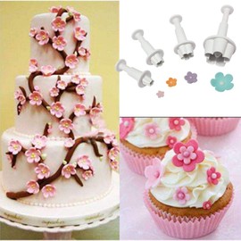 FOUR-C Daisy Plunger Cutter Flower Cookie Cuter Animal Plunger Cutter Fondant Supplies Cutting Set for Cupcake Decorating (4PC-Flower)