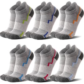 Welwoos Merino Wool Ankle Hiking Socks Thermal Warm Thick Winter Compression Support Running Cushion Athletic No Show Socks for Women Men Gifts Stocking Stuffers 6 Pairs(Light Grey,L)