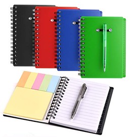 Coopay 4 Pieces Spiral Notebook Steno Pocket Notepad with Pen in Holder and Sticky Notes, Page Marker Index Tabs Flags (Black, Blue, Red, Green)