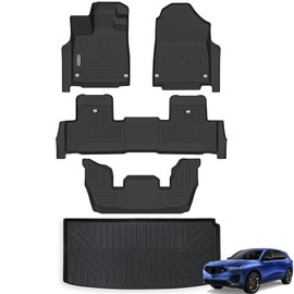 WAYIDSS Floor Mats & Trunk Mat for Acura MDX 2022 2023 2024, 1st & 2nd & 3rd Rows Full Set with Cargo Liner,TPE All Weather Protection Car Floor Liners Accessories-Black