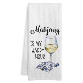 WOTYPU Mah Jong Gifts Kitchen Bar Towels, Mahjong Gifts for Women Men Dish Tea Towel, Mahjong is My Happy Hour Funny Hand Towels for Kitchen Home Bar Cart Decor, 16x24 Inch
